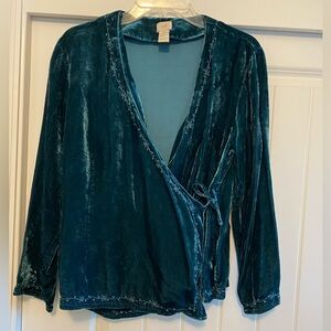 J. Jill Teal Velvet Wrap Blouse